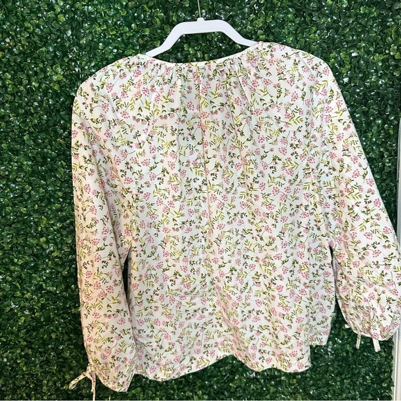 J Crew Tie-Sleeve Button-Front Poplin Top Meadow Floral Size M - Picture 8 of 15